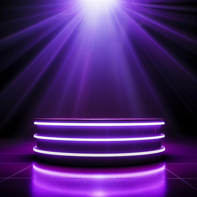 Photo a round podium with neon lights on it and a purple circle in the background