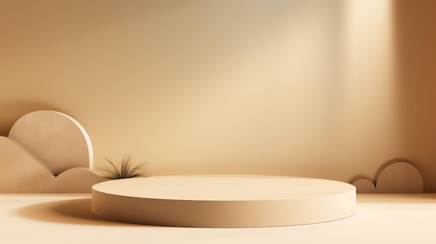 a round podium with a plant on the side