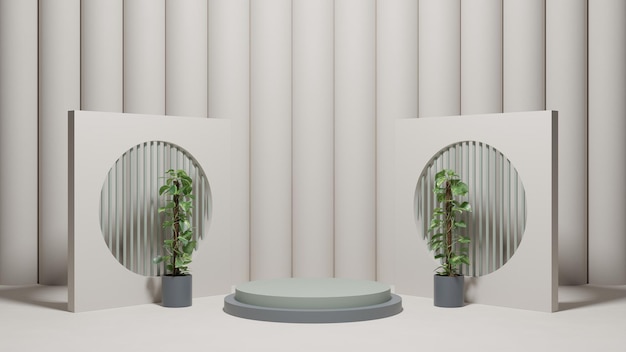 A round podium with plants on it