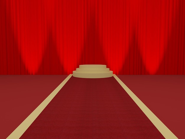 Round podium with red carpet and barrier rope 3d rendering illustration