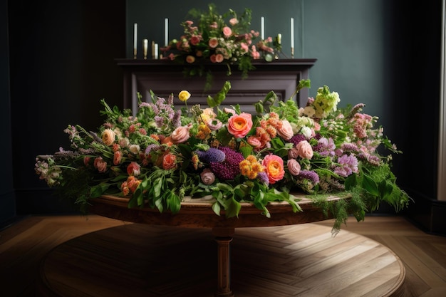 Round podium with stunning floral arrangement perfect for springtime created with generative ai