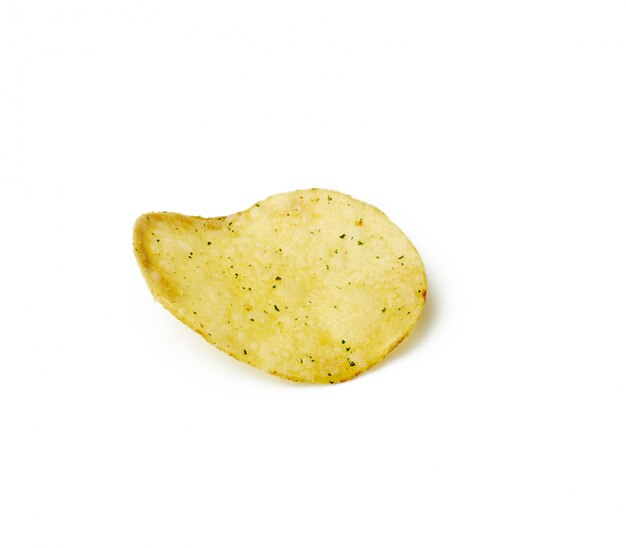 Round potato chips with dried dill isolated on a white background