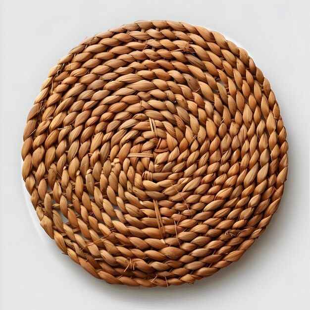 Round rattan mat top view isolated on white background High quality