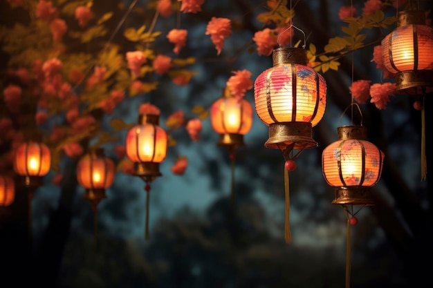 중국의 새해를 축하하는 동안 거리를 장식하는 둥근 붉은 등불