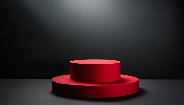 Round red podium for products display on black background show product display