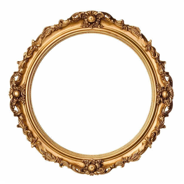 Photo round shape antique gold wooden frame rococo style giltwood