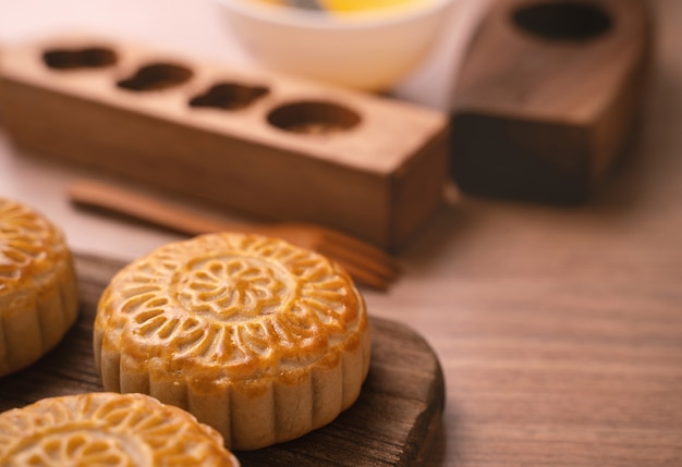 round shaped fresh baked moon cake pastry chinese mooncake for midautumn moon festival