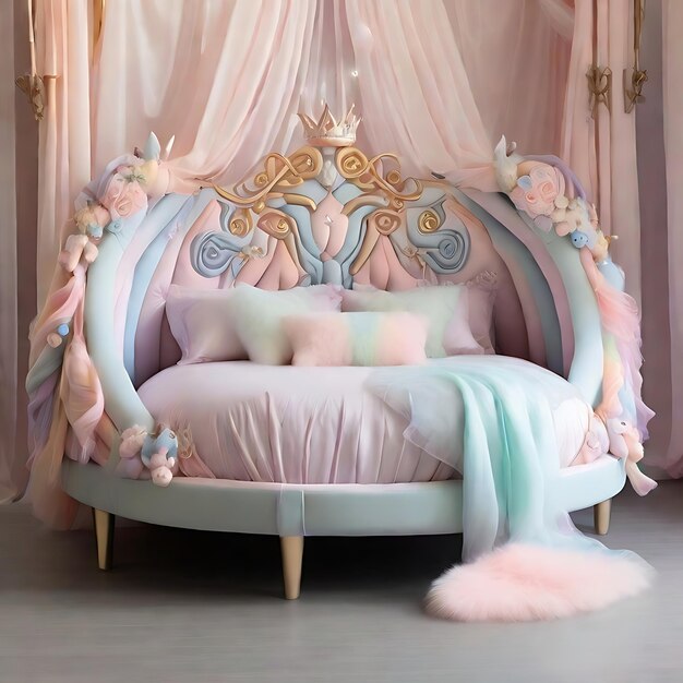 Foto round sheer draped pastel alicorn princess bed ai