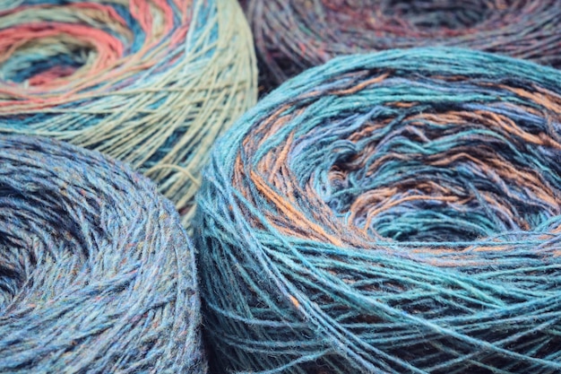 Photo round skeins of organic multicoloured lambswool yarn