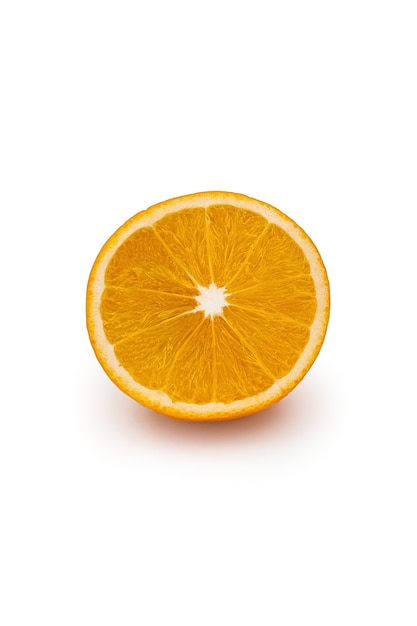 round slice Closeup of an orange isolated on white background