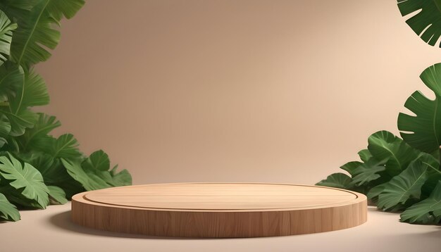 a round table with a green leaf on it