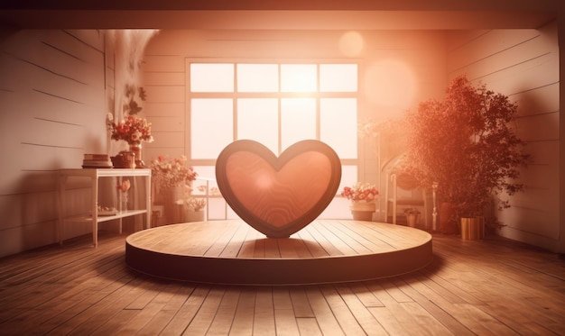 A round table with a heart shaped chair in front of a window.