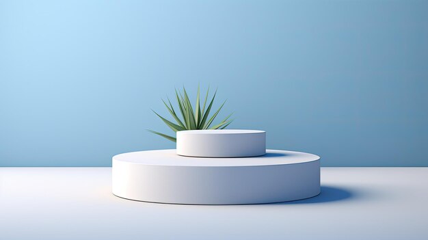 a round table with a plant on top of it