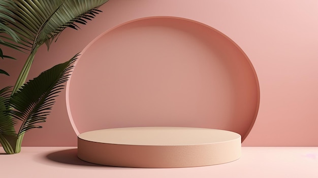 A round table with a round base and a round base with a palm tree in the background.