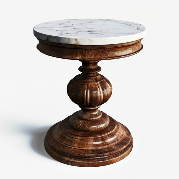 a round table with a white table top that says quot marble quot