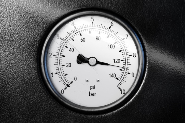 Round temperature gauge isolated on a black panel circular
barometer or indicator template 3d illustration