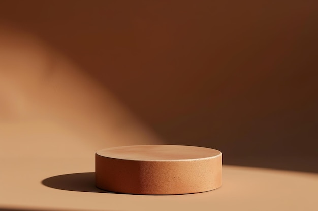 Photo round terracotta platform with gentle shadows for presentation your product