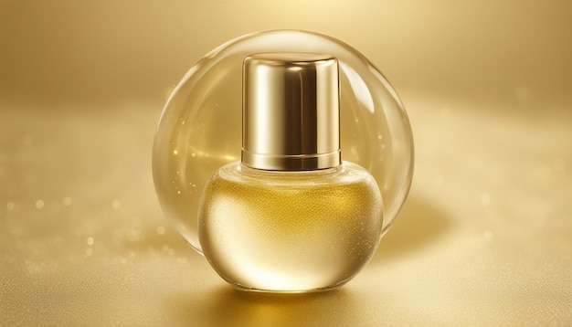 Photo round transparent drop of clear gel serum on gold background