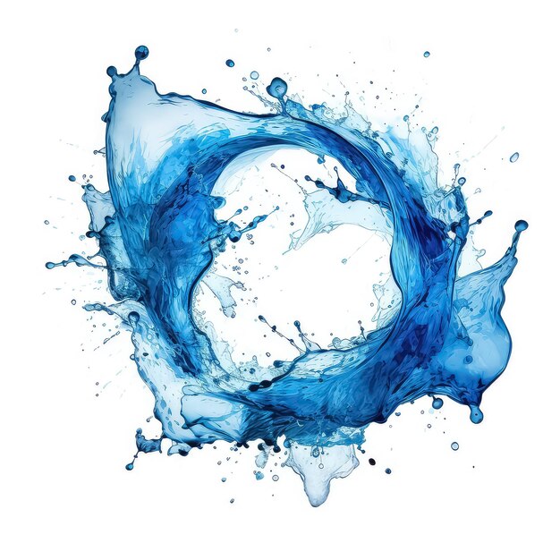 Round water splash in circle swirl on white background