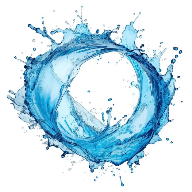 Round water splash in circle swirl on white background