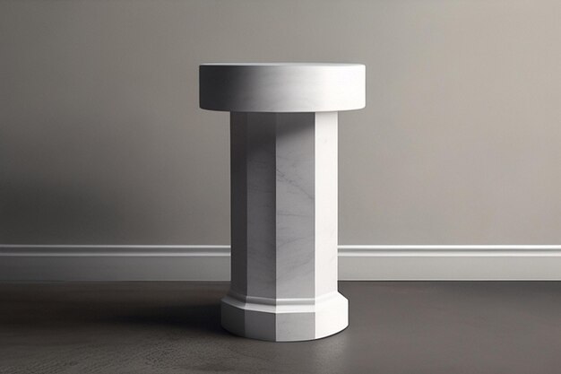 Round white marble podium for product presentation