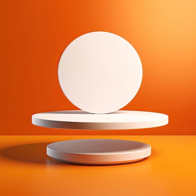 オレンジ色の背景に設定された丸い白い台座プレート