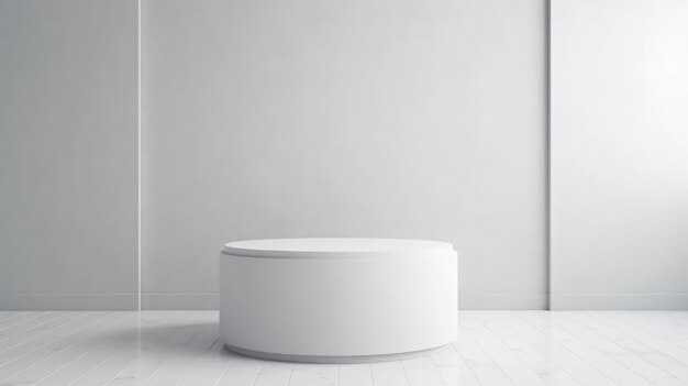 Photo a round white table in a white room with a wall behind it.