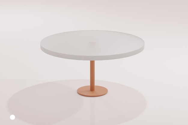 A round white table with a copper base and a round base.