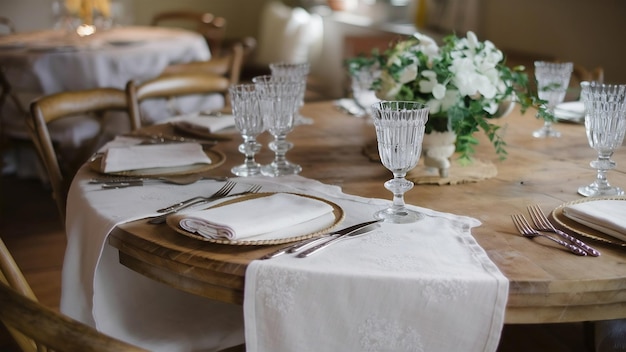 Round wooden board with tablecloth