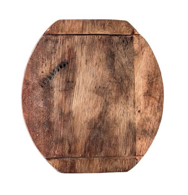 Round wooden cooking board isolated on a white background