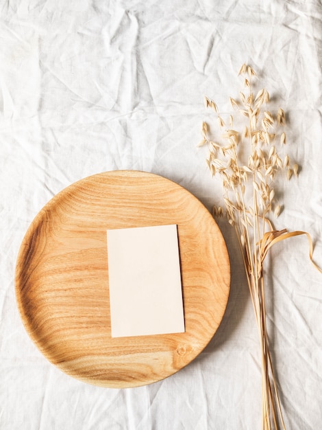 Round wooden craft tray with white blank letterhead