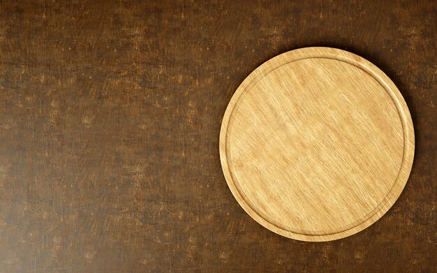 Photo round and wooden meat board on the wooden table