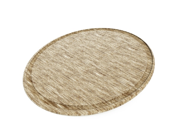 Round wooden pizza board without handle, isolated on white background. Top view, 3D render.