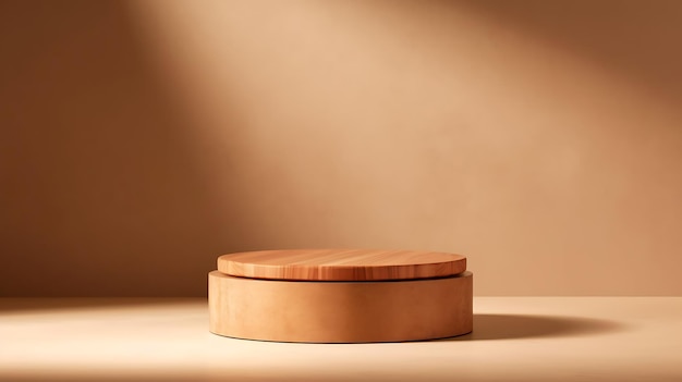 食品や化粧品用の丸い木製の表彰台正面図Ai Generative