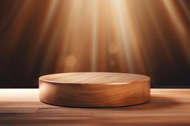 Photo round wooden podium with beautiful backlighting