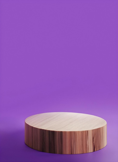 A round wooden Podium with a purple background vertical orientation