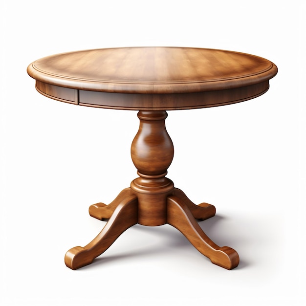 Круглый деревянный ретро-стол, обеденный стол, изолированный на белом фоне