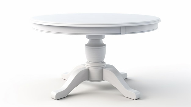 Round wooden table painted white Dining table isolated on a white background Generative AI