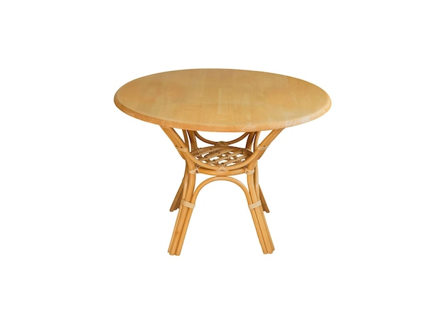 Round wooden table on a white background. Interior element