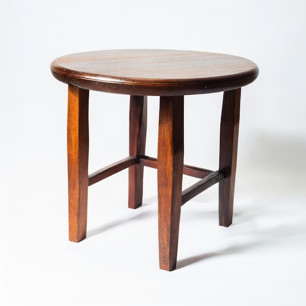 Round wooden table on white background