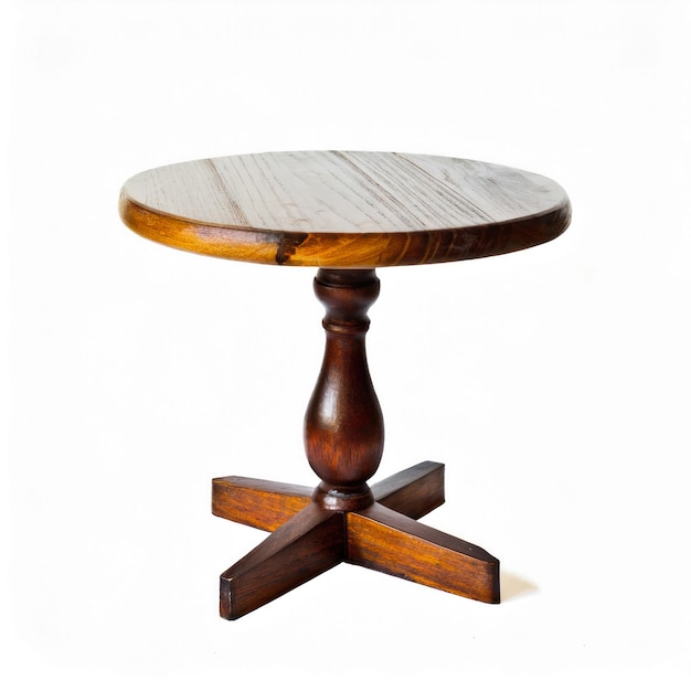 Round wooden table on white background