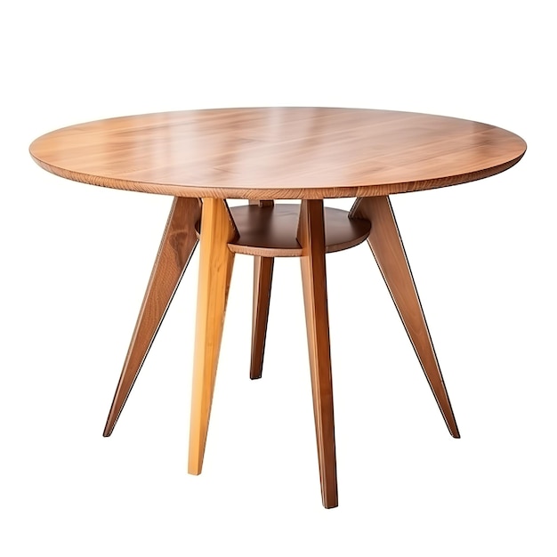 4 本脚と 1 対の脚を備えた木製の丸いテーブル。