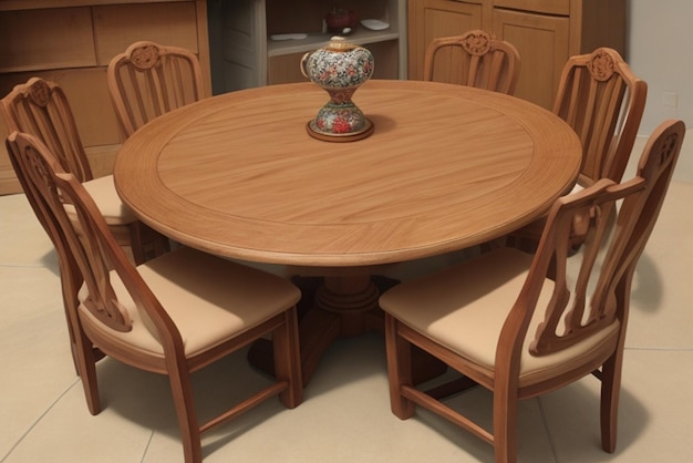 Photo a round wooden table with legs ai generate