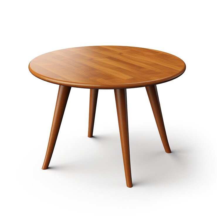 Round wooden vintage table isolated on white background