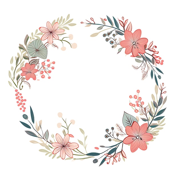 Photo a round wreath with flowers and leaves on it is decorated with pink flowers
