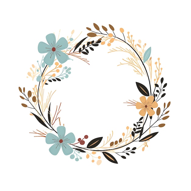 Photo a round wreath with flowers and leaves on it