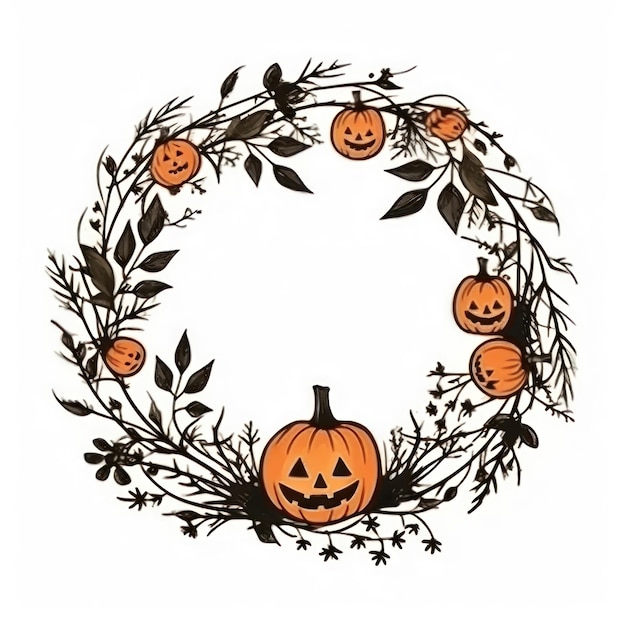 Photo a round wreath with pumpkins and a pumpkin on it.