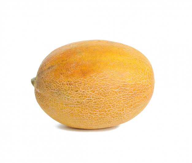 Round yellow ripe melon isolated on white background, close up