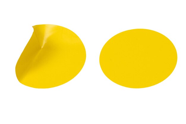 Round yellow stickers blank tags labels isolated on a white background