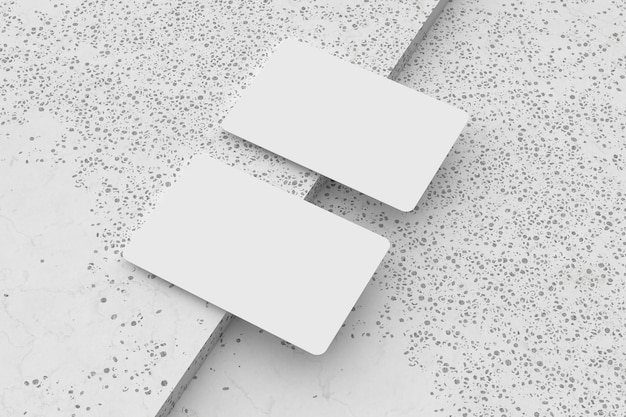 Photo rounded corners business cards mock up on marble stone